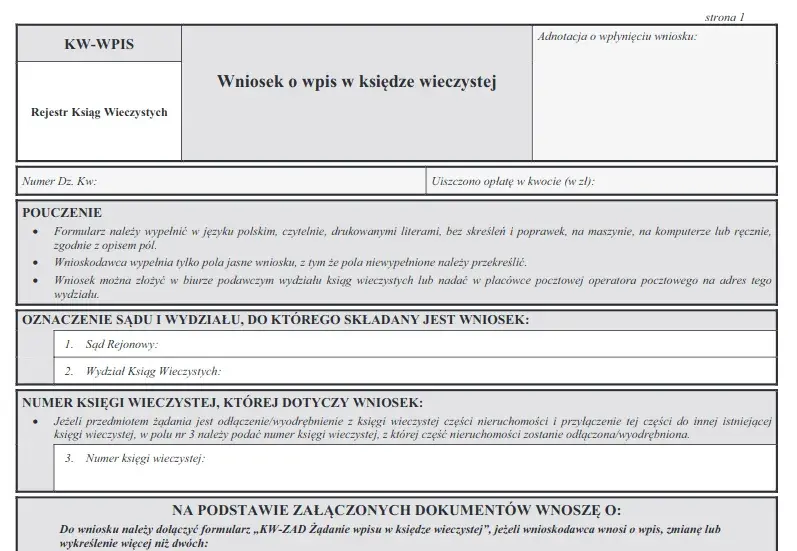 Wzór wniosku o przyspieszenie wpisu do KW - szybki dostęp